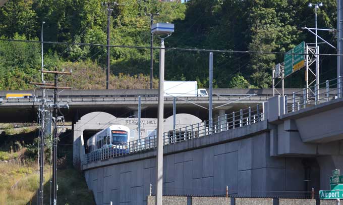 Train emerging from Beacon Hill Tunnel